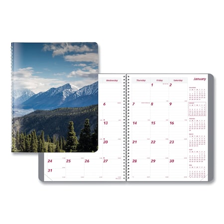 Mountains 14-Month Planner, 11 X 8.5, Blue/Green/Black, 2021